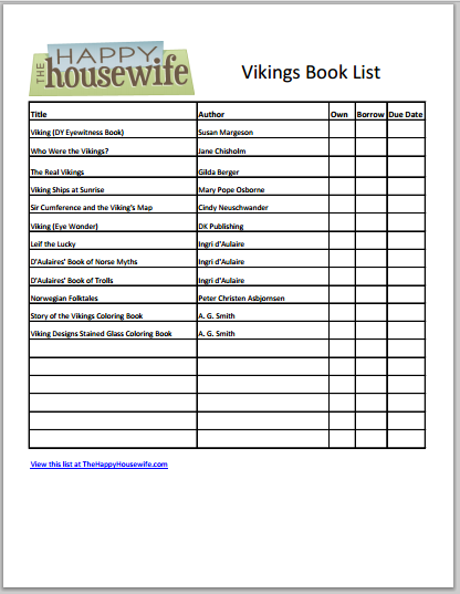 Printable Vikings Book List