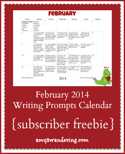 February 2014 Writing Prompts Calendar