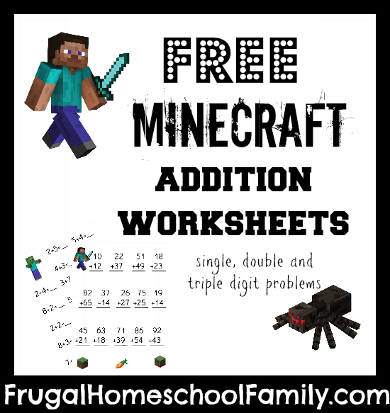 Free Minecraft Addition Worksheets