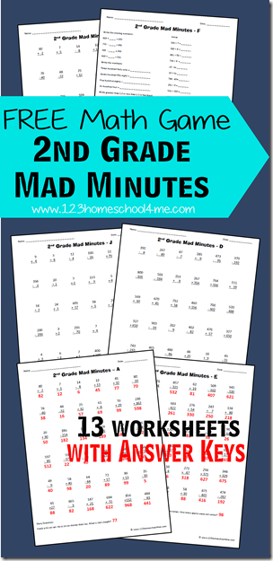 Free Math Games 2nd Grade Mad Minutes