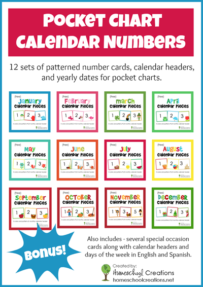 Yearly Pocket Chart Cards