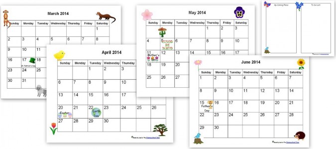 Spring and Summer Calendar Printables