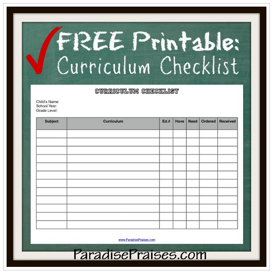 Free Curriculum Checklist