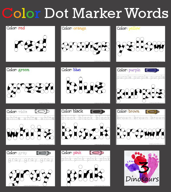 Free Color Dot Marker Words Printables