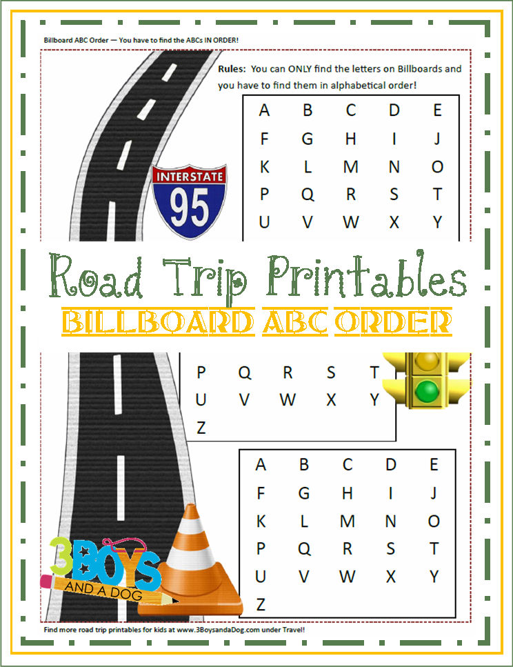 abc order road trip billboard printables