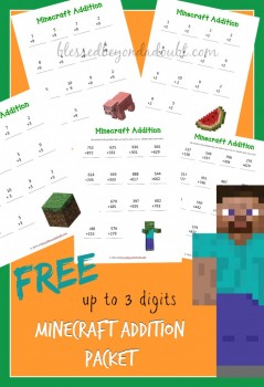 free minecraft addition worksheets pack