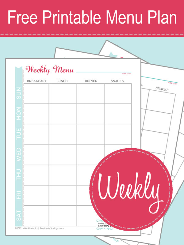 FREE Printable Weekly Menu Planner