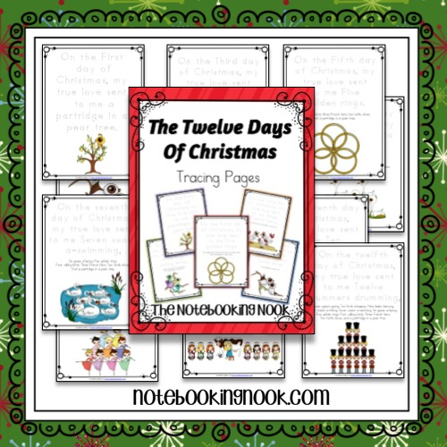 free 12 days of christmas tracing pages