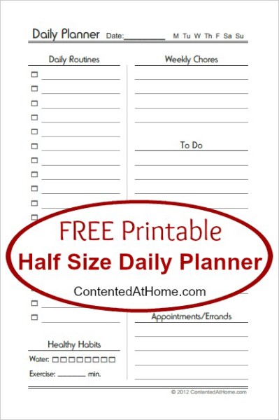 FREE Half Size Daily Planner