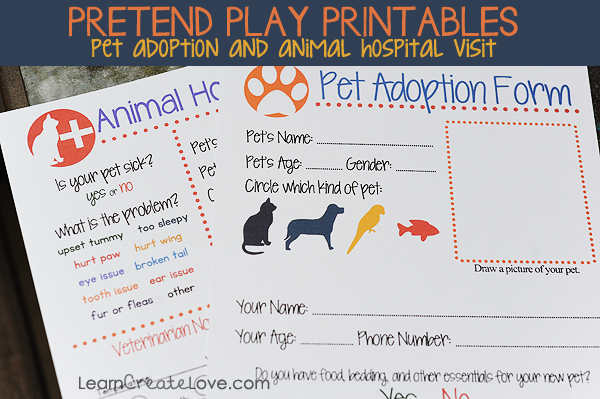 FREE Pretend Play Printables for Animals and Pet Adoption