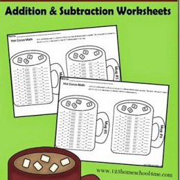 FREE Hot Chocolate Math Addition and Subtraction Worksheets (instant download)