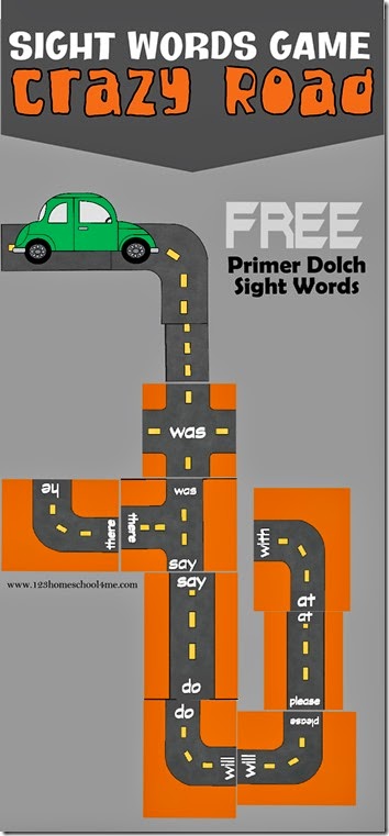 FREE Crazy Roads Sight Words Game