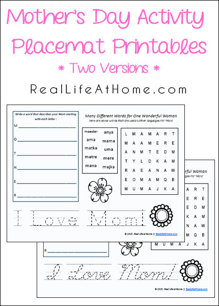 FREE Mother's Day Placemat Activity Printables