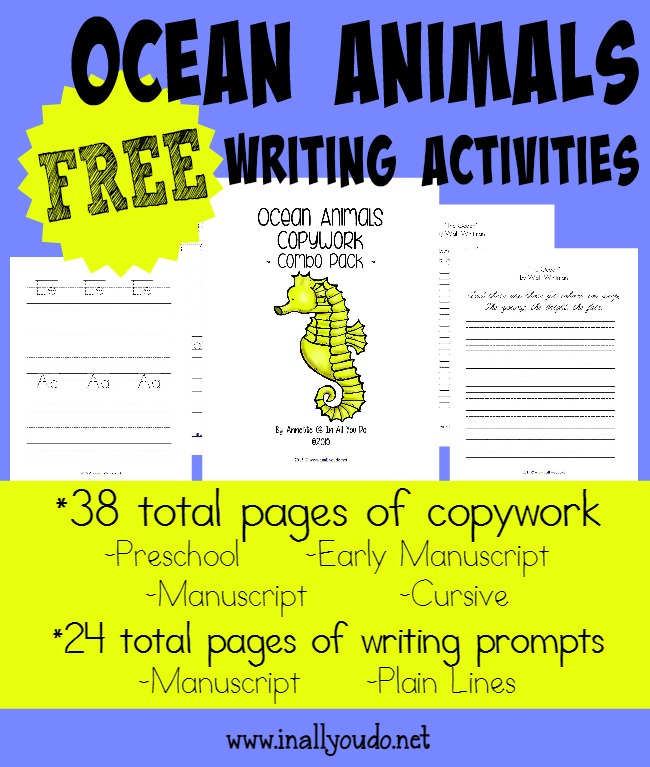 FREE Ocean Animals Writing Activity