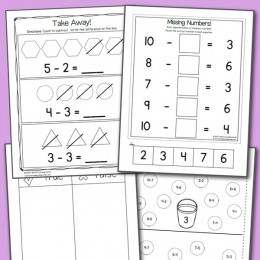 FREE K-1 SUBTRACTION WORKSHEETS (instant download)