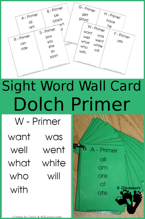 FREE Dolch Sight Words Wall Cards