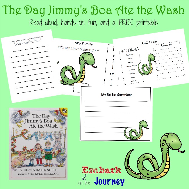 http://embarkonthejourney.com/the-day-jimmys-boa-ate-the-wash-read-aloud-activities-and-free-printable/