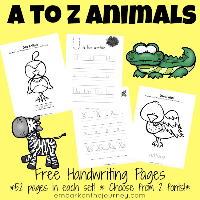 A to Z Animal Writing pages