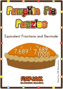 Free Pumpkin Pie Decimal Fraction Puzzles