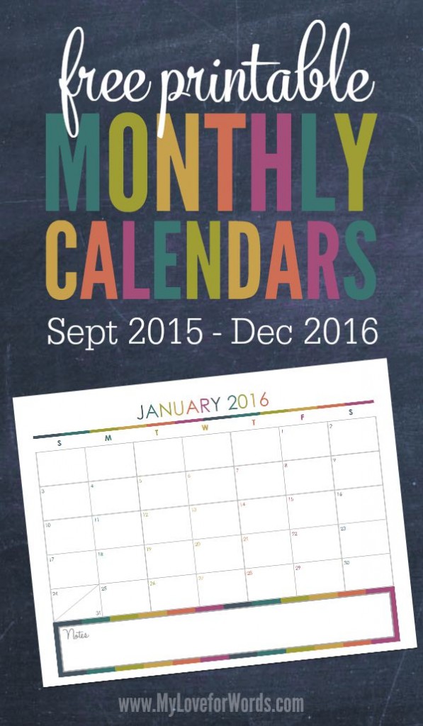 Free Printable Monthly Calendars