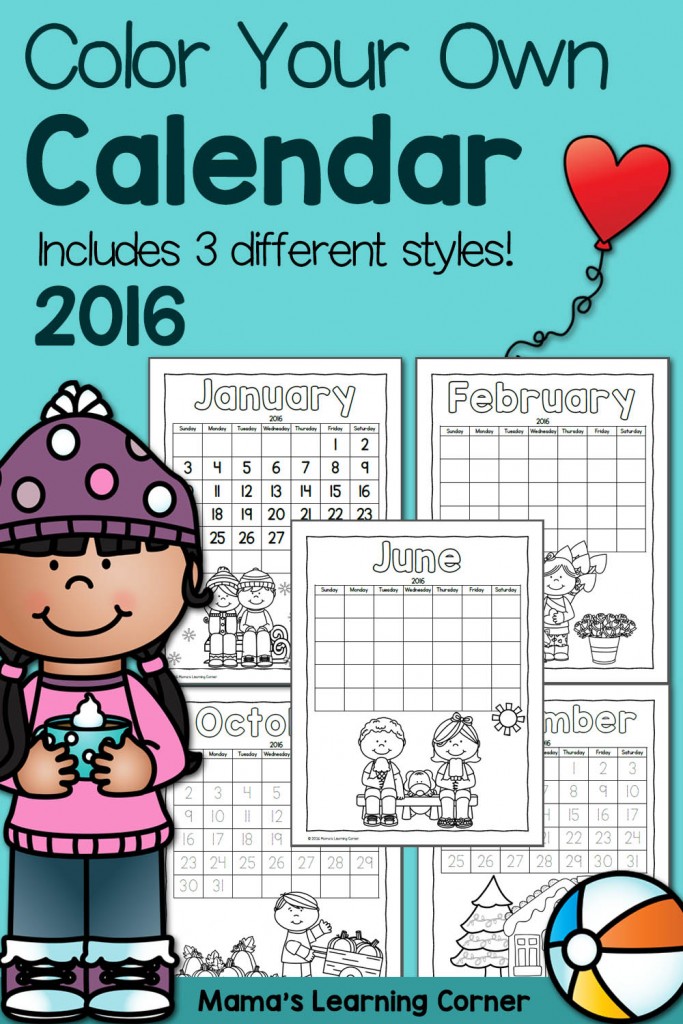 Color Your Own Calendar 2016