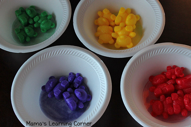 Sort Bear Counters by Color in Bowls