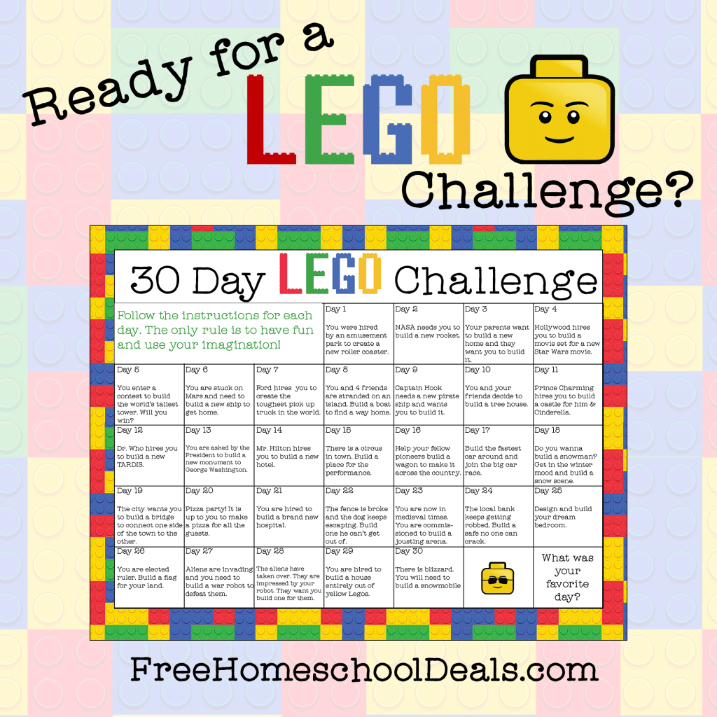 30-Day LEGO Challenge - free printable instant download!