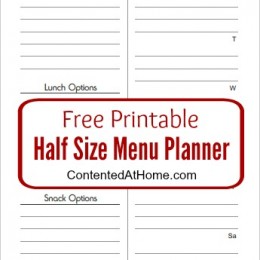 FREE Printable Half Size Menu Planner