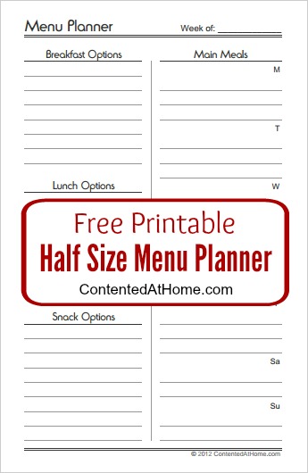 FREE Printable Half Size Menu Planner