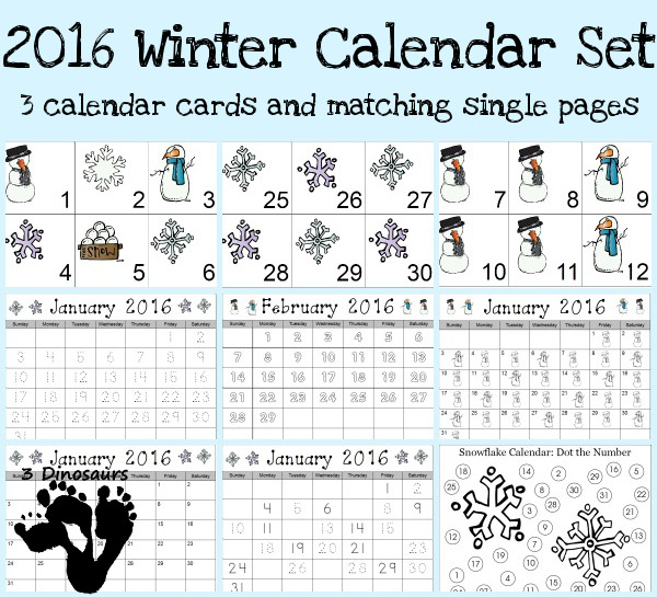 FREE Winter Calendar Pages