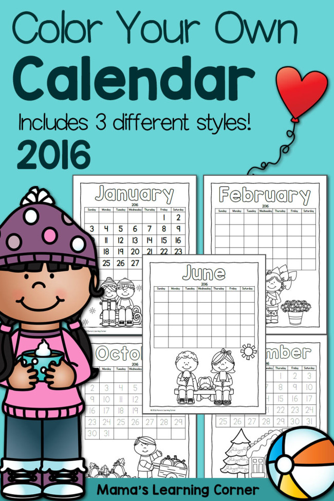 FREE 2016 Calendar to Color