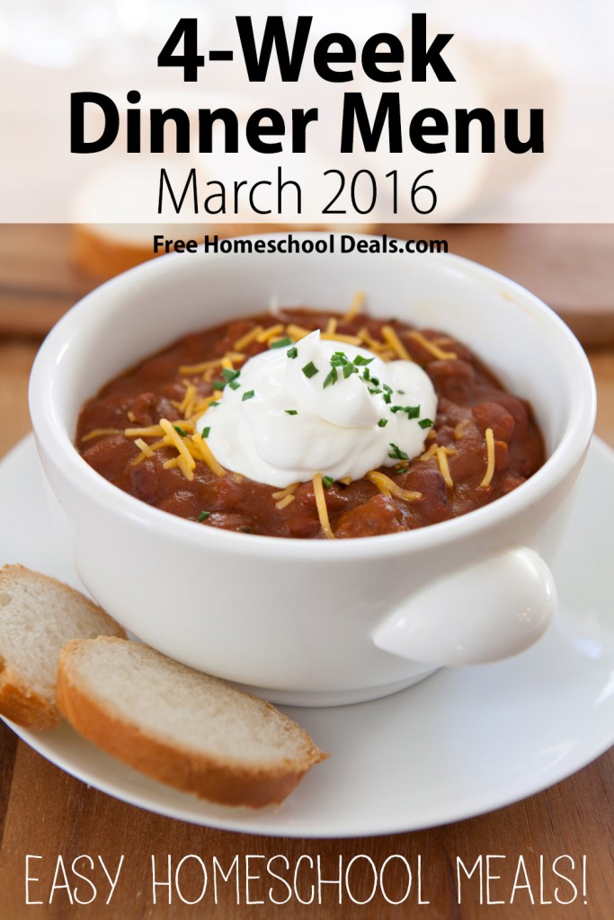 March 2016 Free Menu Plan!