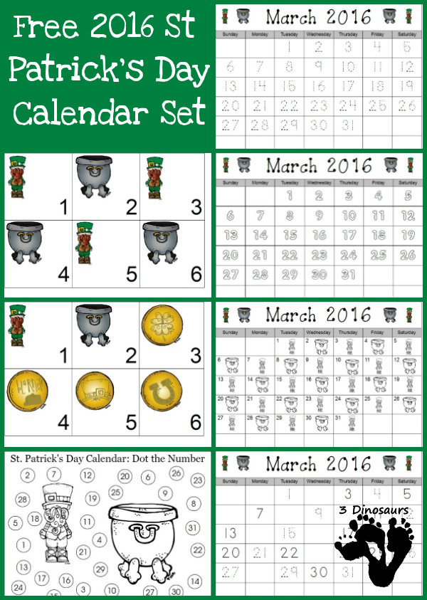 FREE St. Patrick's Day Calendar Set