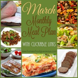 FREE March 2016 Monthly Meal Plan {with clickable links}