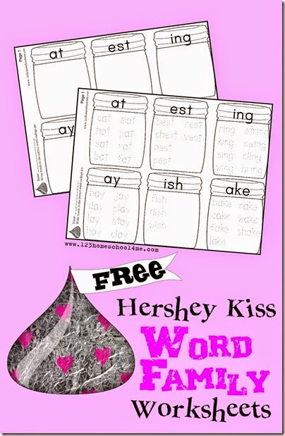 FREE Hershey's Kiss Word Family Printables