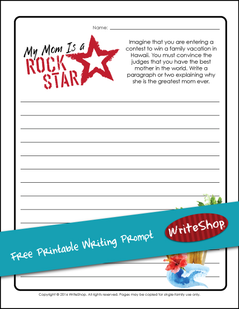 Free My Mom Is a Rock Star Writing Prompt Printable