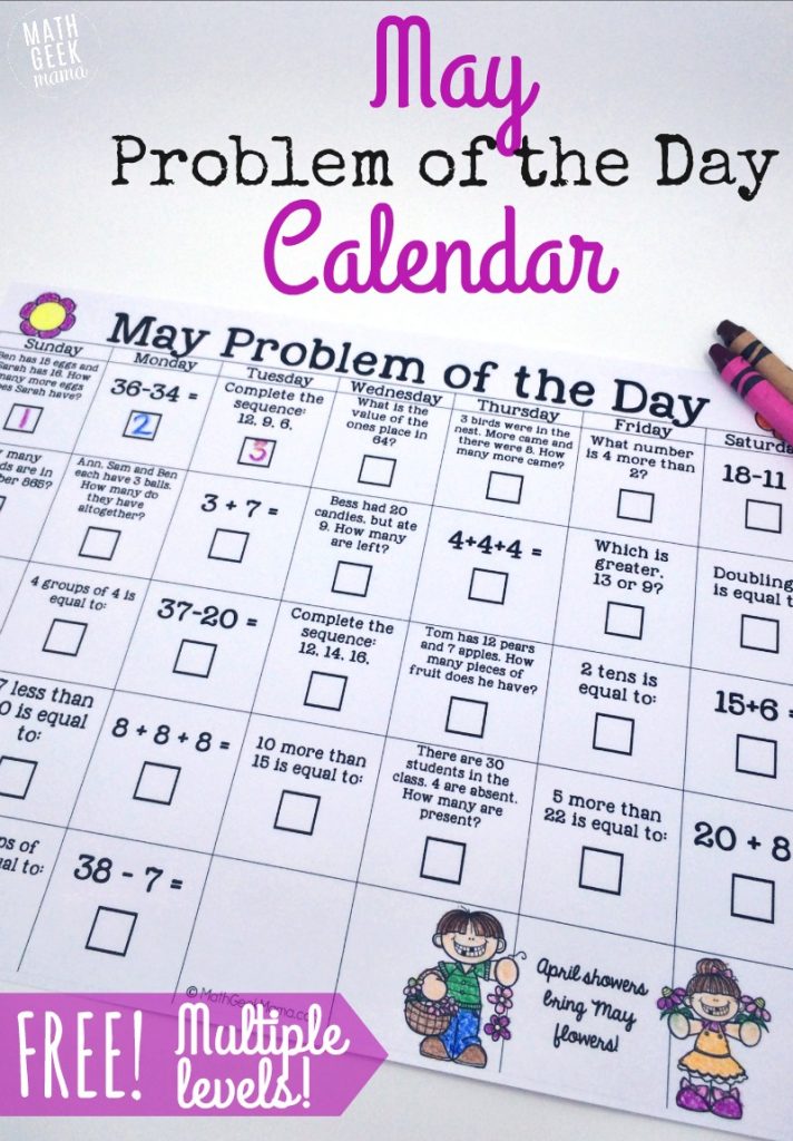 FREE May Calendar Math Problem of the Day