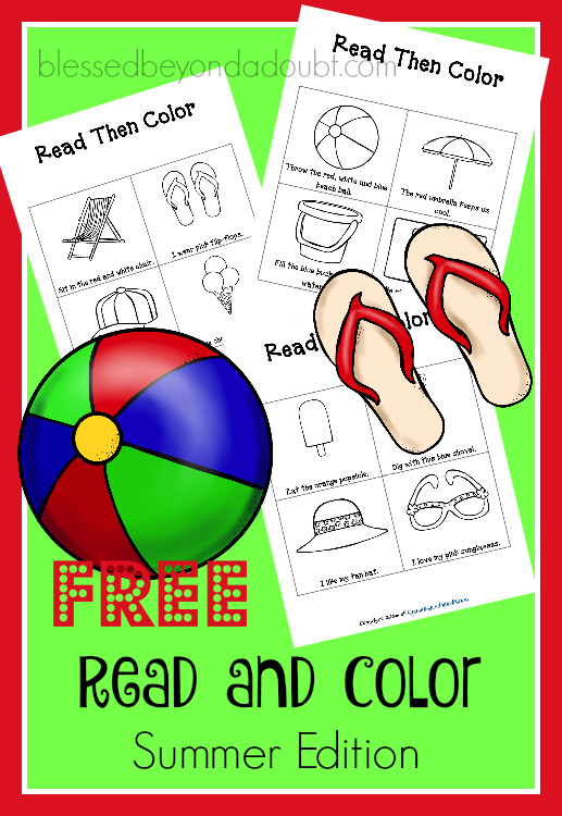 FREE Read and Color Beach Printables