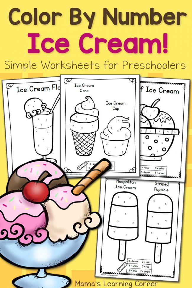 FREE Color By Number Ice Cream Worksheets