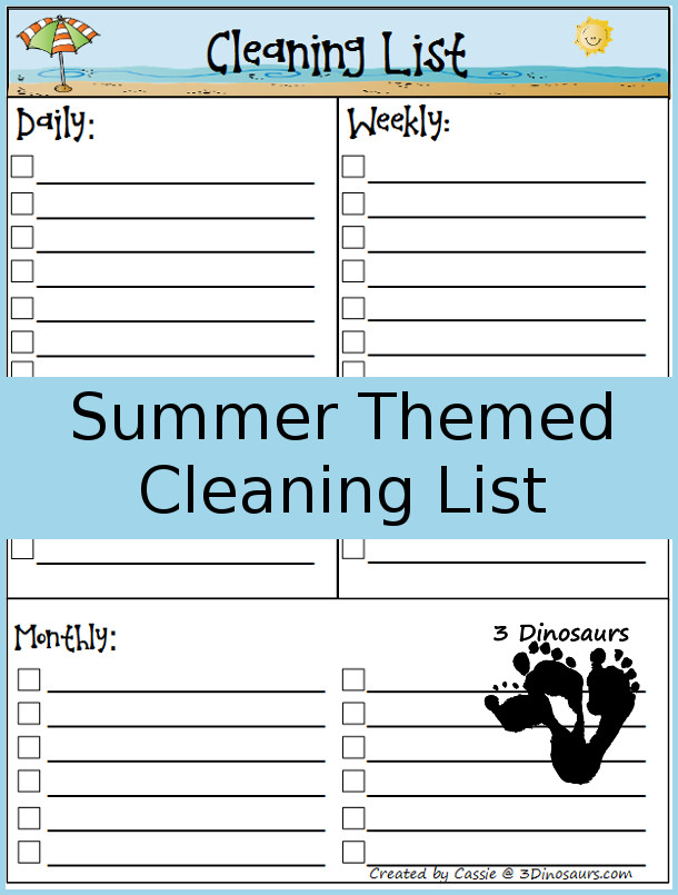 FREE Summer Themed Cleaning List