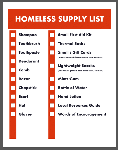 FREE Homeless Supply List printables