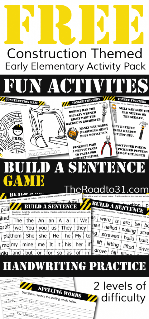 FREE Construction Build a Sentence Pack