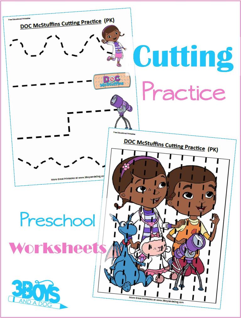 FREE Doc McStuffins Cutting Practice Pages