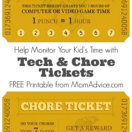 FREE Tech and Chore Ticket Printables