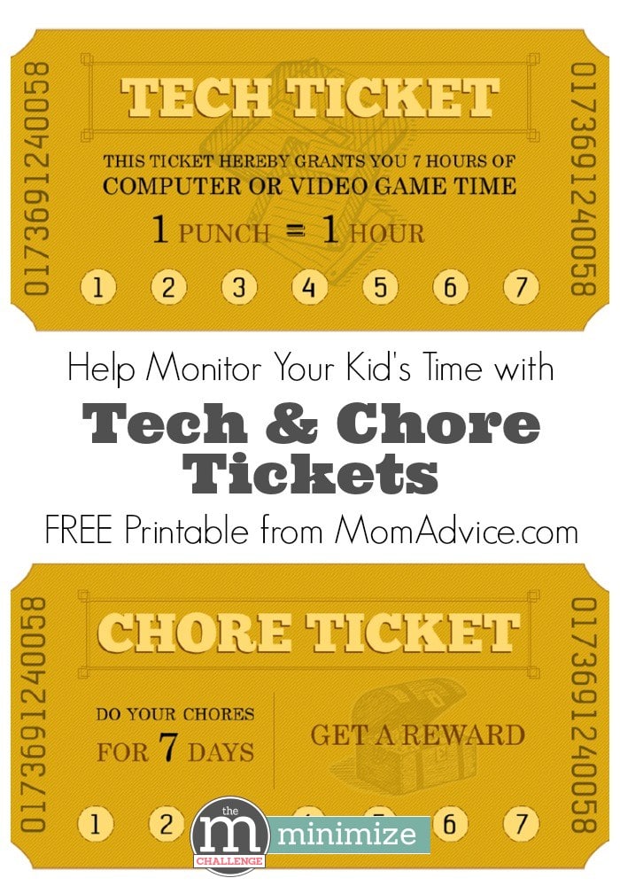 FREE Tech and Chore Ticket Printables