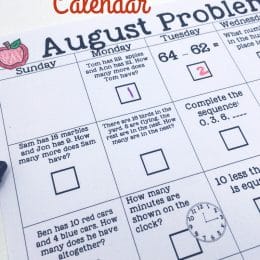 FREE August Math Calendar