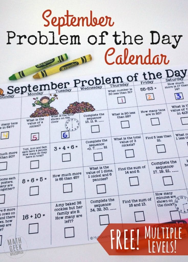 FREE Math Calendar of the Day