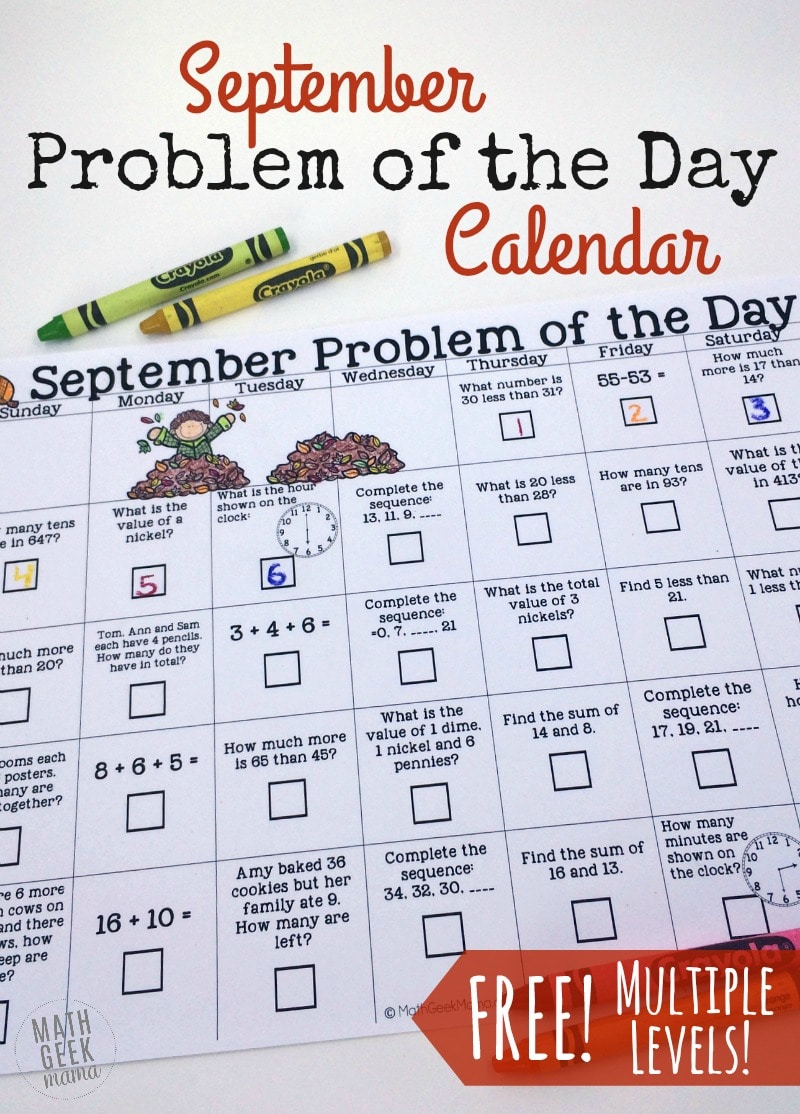 FREE Math Calendar of the Day