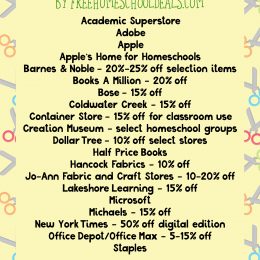 FREE HOMESCHOOL DISCOUNTS PRINTABLES (Instant Download)