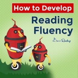 cartoon robots reading with overlay - "How to Develop Reading Fluency"